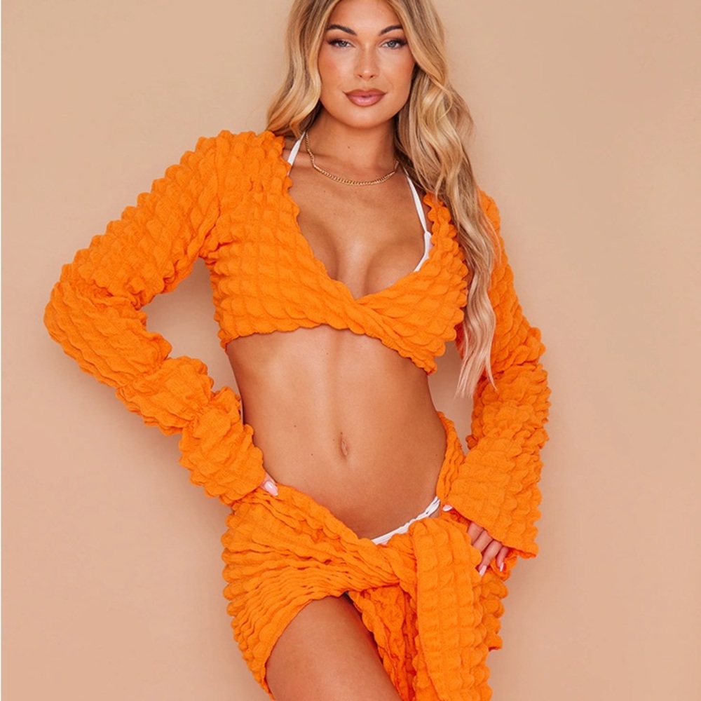 ORANGE BUBBLE TEXTURED 2 PIECE BEACH COVER UP SET